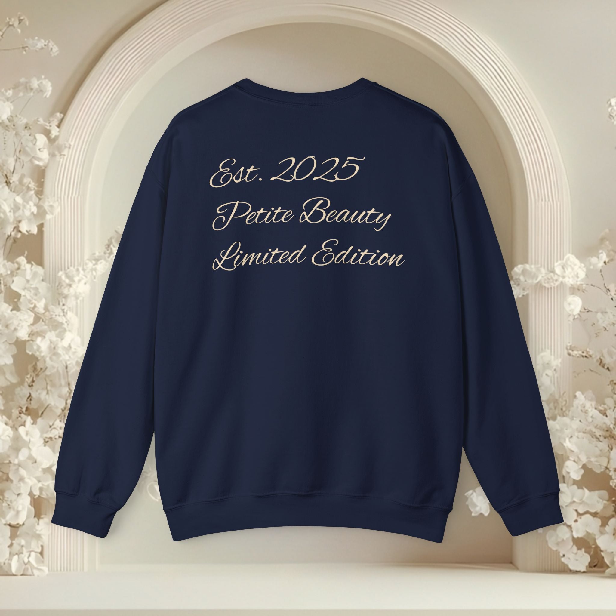 Crewneck Sweatshirt — 'Mini but Mighty' Award Ribbon Baby Announcement Pullover