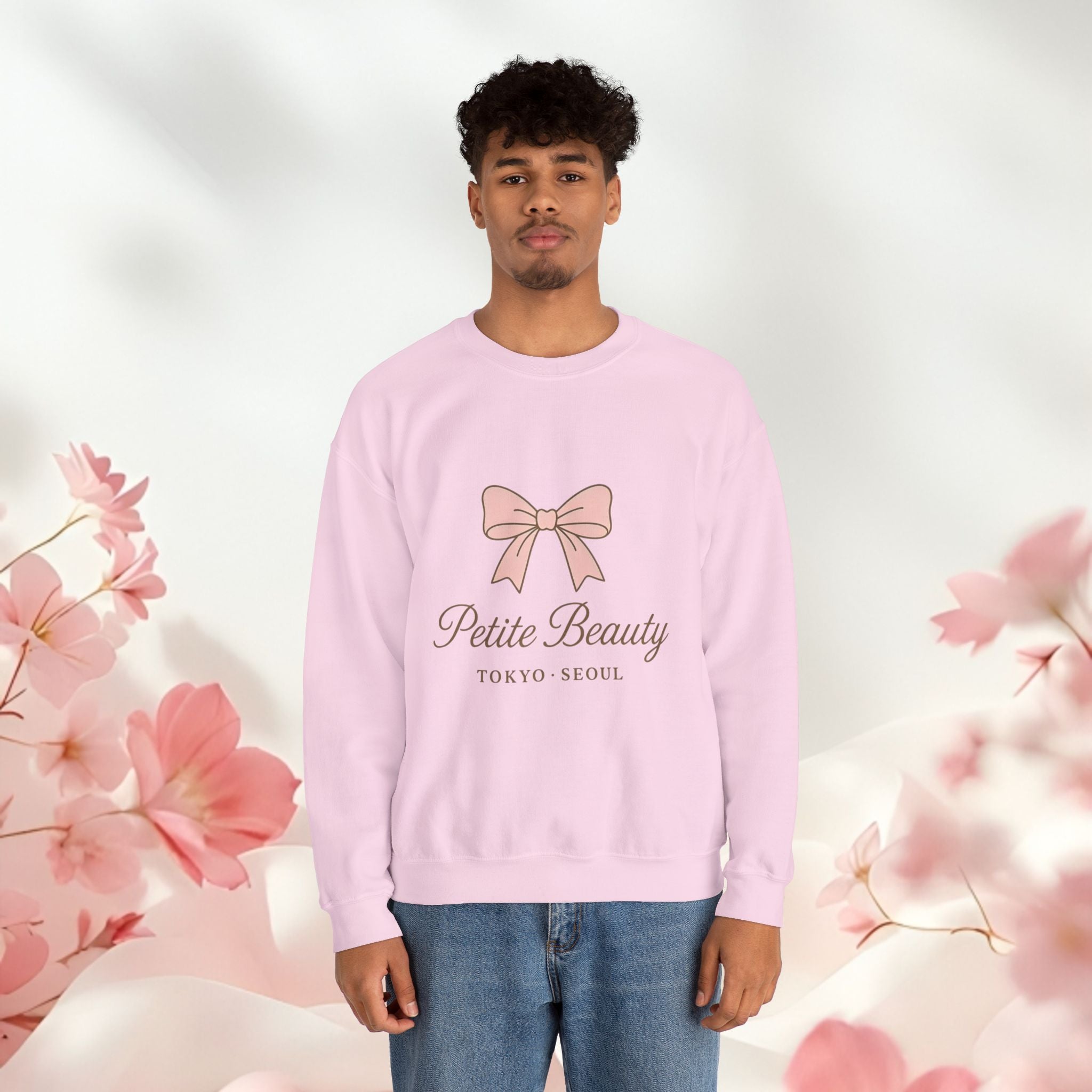 Petite Beauty Crewneck Sweatshirt — Pink Bow Tokyo Seoul Graphic