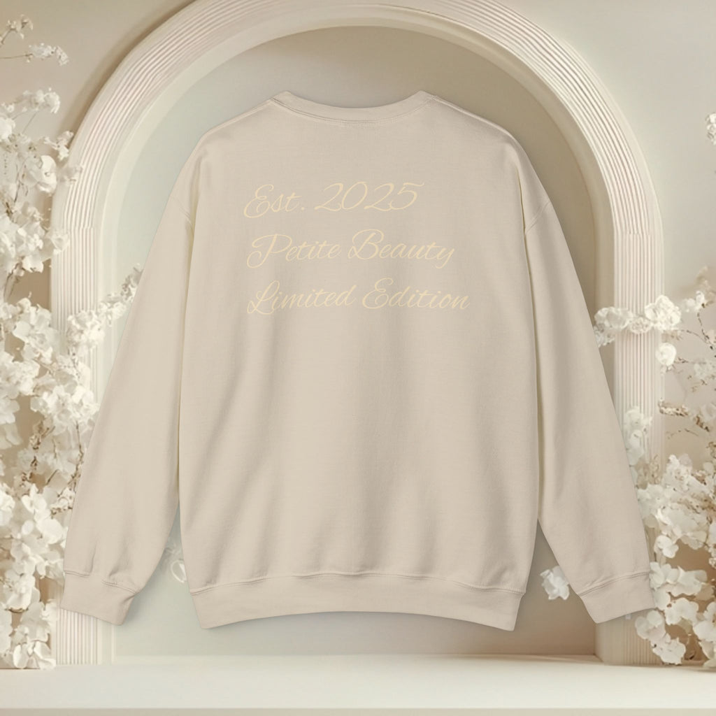 Crewneck Sweatshirt — 'Mini but Mighty' Award Ribbon Baby Announcement Pullover
