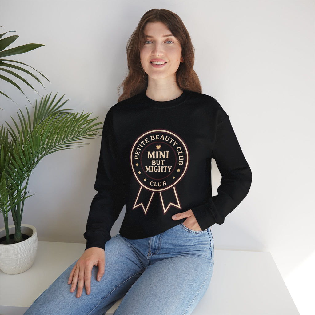 Crewneck Sweatshirt — 'Mini but Mighty' Award Ribbon Baby Announcement Pullover
